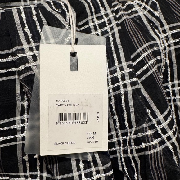 NEW C/MEO Collective Captivate Top Black Check Tiered Ruffle‎ Sleeveless Blouse - Picture 3 of 8